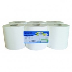 Essuie-mains gaufré collés ouate 2x17.5g/m² - Carton de 6 rouleaux - Dévidage centrale - 2 plis - 450 formats 20x25cm - H713POT